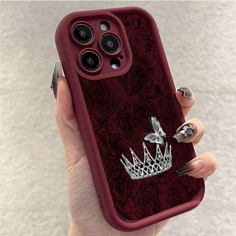 Apple Iphone 15 - เคสโทรศัพท์ลายกุหลาบแดง มงกุฎสีเงิน สำหรับ iPhone 18 Pro