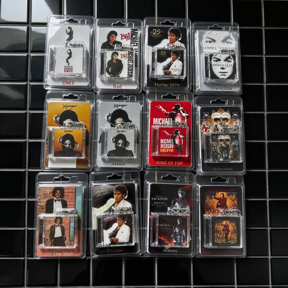 Phone Accessories Charms - พวงกุญแจรูปอัลบั้มซีดีขนาดเล็กของไมเคิล แจ็กสัน พร้อมเทคโนโลยี NFC บรรจุภัณฑ์สวยงาม และวัสดุอะคริลิกคุณภาพสูง
